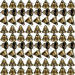 Shimeyao 100 Pieces Bronze Bells 1.5 x 1.57 Inch Vintage Small Bells with Spring Hooks for Craft Wind Chimes Dog Potty Training Doorbell Wedding Decor Craft Making Hanging Favor