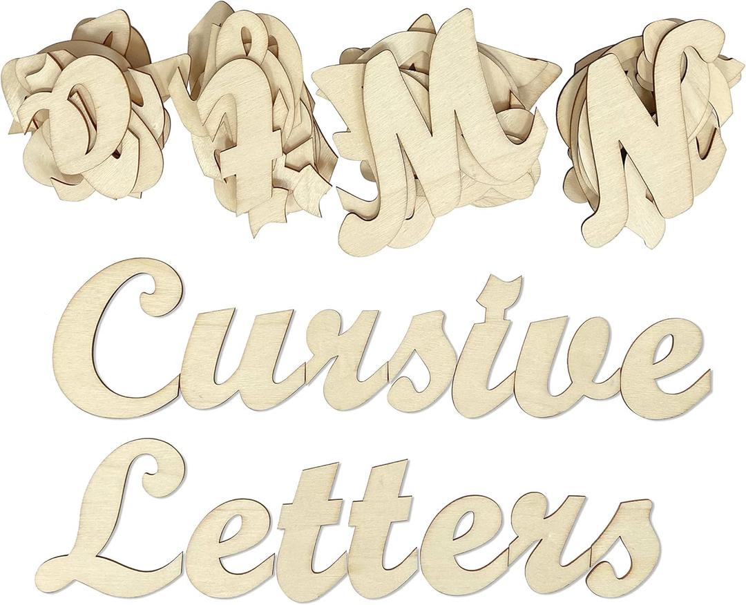 3 Inch 284 Pieces Wooden Letters Unfinished Wood Letters for Crafts Cursive Alphabets with Extras
