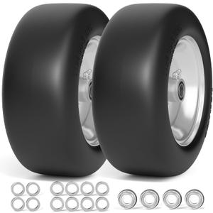 TEPU 11x4.00-5 Lawn Mower Tires Flat Free, Zero Turn Mower Front Tires, 11x4-5 Solid Tire With 3/4" and 5/8" Precision Bearing, 3.4"-5" Center Hub, 2Pack Gray, 350Lbs, For Residential and Commercial