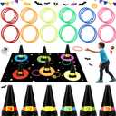 Leitee 46 Pcs Christmas Ring Toss Game Santa Hat Ring Toss Carnival Games for Adults 6 Plastic Cones 30 Rings 1 Cloth Mat 6 Plush Balls 2 Plush Strips and Glue for Christmas Party (Colored)