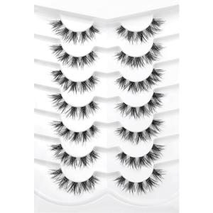 2 x Hand-Knotted Natural Strip Lashes Clusters Wispy Short False Eyelashes Lightweight Soft Crossed 3D Cat Eye Look Faux Human Hair Lash 7 Pairs Pack