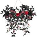 Wedding Arch Flowers,Floral Swag Hanging Black Flowers Artificial Flower Garland for Ceremony Reception Wall Party Backdrop Fireplace Wall Front Door Wedding Table Halloween Decor (Black)