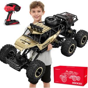 Jiakora Remote Control Monster Truck, RC Cars Rock Crawler RC Truck with 2 Rechargeable Batteries, Metal Exterior & LED Lights, Large Boy Toys for Ages 4-7, 8-12 & Adults Great Gift, 18 inches x 8.6 inches x 7.8 inches