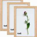 4x6 Picture Frame Set of 3 Oak Wood 4 x 6 Photo Frames with Plexiglass Cover Gallery Wall Frame for Hanging or Tabletop Display