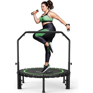 BCAN 450 LBS Foldable Mini Trampoline, 40" Adult Fitness Trampoline with Bungees, U Shape Adjustable Foam Handle, Stable & Quiet Exercise Rebounder,Indoor/Outdoor Workout