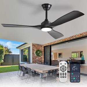 Depuley 52-Inch Ceiling Fan with Light: Black 3 Blade Outdoor Fans for Patios - Dimmable Indoor Fan with Remote APP Control Ultra Quiet DC Motor Reversible 6 Speed Timer (52 Inch-with Remote+APP)
