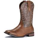 IUV Cowboy Boots For Men Wide Foot Square Toe Western Boots with Classic Embroidered Durable Slip on Boots Size 10.5 Dark Brown Color