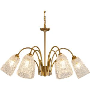 Gold Crystal Chandelier Modern 6 Light Pendant Light for Dinner Room Lights Fixture 47" Max Adjustable Gold Ceiling Hanging Lamp for Foyer Over Table Kitchen Island Chandelier