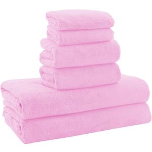 MOONQUEEN Ultra Soft Microfiber Coral Velvet Towel Set - Quick Drying - 2 Bath Towels, 2 Hand Towels, 2 Washcloths - Frozen Berry, 6 Pcs