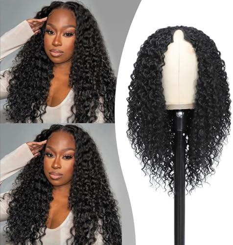 22inch Curly V Part Wigs Human Hair Glueless Kinky Curly Vpart Wig Upgrade U Part Human Hair Wig Mix Protein Silk Synthetic Boast A Human-Hair-Like Touch Beginner Friendly Daily Wear/180% Density