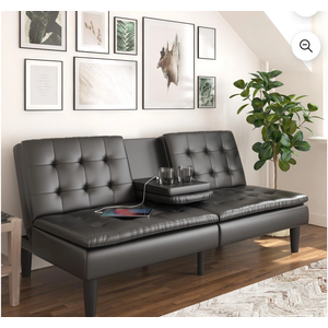 Mainstays Memory Foam 71.5" Futon With Cupholder And Usb, Black Faux Leather