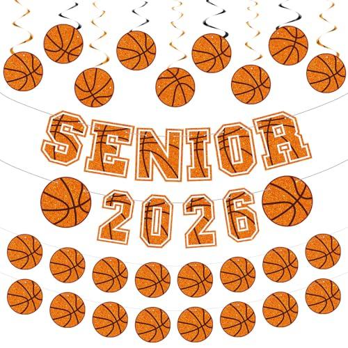 Kosiz 2026 Senior Night Basketball Party Decorations, Senior 2026 Banner, Basketball Paper Garland, Hanging Swirls for Celebration Gift Sports Teams Graduation Party Supplies