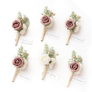 Ling's moment Boutonniere for Men, 6pcs Groom Groomsmen Boutonniere, Artificial Flowers for Wedding Decor/Prom/Homecoming, etc.Pink Dusty Rose
