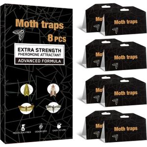 Upgraded Moth Traps, Double Potent Pantry & Clothes Traps with Pheromones Prime, No Toxic & Odorless Meal Moth Trap, Organic Sticky Moths Balls Repellent with Lure for Closet, Kitchens -8Pack