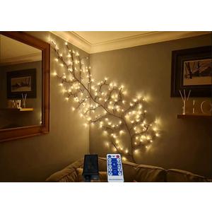 LKGOOD Vines for Room Decor with Remote Control On/ Off Timmer Dim, 7.5FT Artificial Plants Tree Willow Vine Lights Plug in 144 LEDs for Walls Bedroom, Living Room, Indoor Home Decoration(Brown)