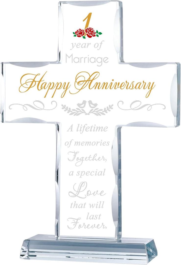 YWHL 1st Wedding Anniversary Cross, 1 Year for Couple, Cross Decoration for One Year of Marriage