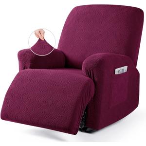VANSOFY Oversized Recliner Chair Cover, 4-Pieces Stretch Recliner Covers for Recliner Chair Soft Reclining Chair Slipcover Jacquard Pattern Furniture Protector for Dogs Cats Burgundy, 1 Seater--x Large