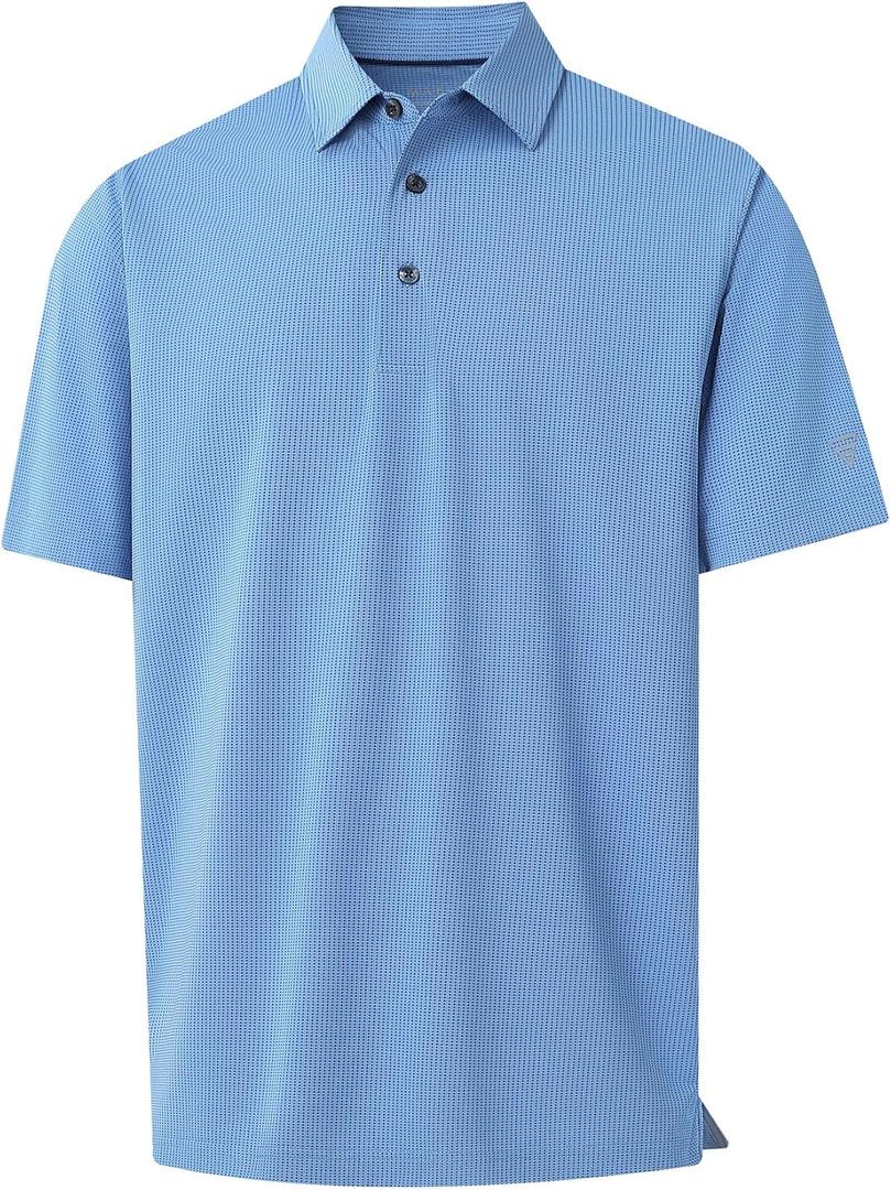 M MAELREG Mens Polo Shirts Short Sleeve Quick Dry Moisture Wicking Athletic Performance Jacquard Collared Golf Shirt for Men (Blue, M)