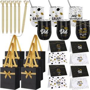 Patelai 24 Pcs 2026 Graduation Gift Set for Men Women 12oz Stainless Steel Tumbler Mug Cups with Lid and Straw Pens and Card Set with Gift Bags for High School College Male Graduates