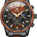 OLEVS Men Watch Blue Gold Analog Quartz Stainless Steel Waterproof Luminous Date Luxury Casual Watch