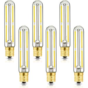 E17 LED T6.5 Tubular Filament Bulb,Dimmable 4W Led Tube Bulbs, 500lm, 4000K Daylight, 40 Watt Incandescent Bulb Equivalent, for Exit Sign Light, Refrigerator, Freezer, 6 Pack.