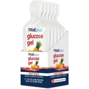 TRUEplus Glucose Gel Pouch, Fruit Punch Flavor, 15g Fast-Acting Carbohydrates, Fat Free, Gluten Free, Quick Support for Low Blood Sugar and Energy, 6 Pack