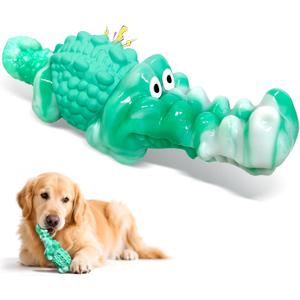 Dog Chew Toys for Aggressive Chewers: Tough Squeaky Alligator Toy for Small, Medium, Large Breed to Keep Them Busy & Clean Teeth and Reduce Boredom or Stress Relief (Blue)