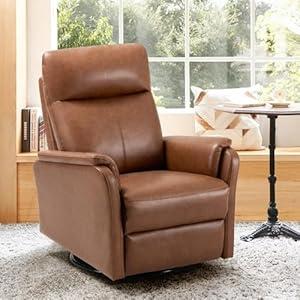 COLAMY Leather Recliner Chair with Swivel & Rocking Function, Modern Glider Reclining Chair with Footrest and Wide Seat Cushion, Comfortable Rocker Chair for Living Room, Nursery, Bedroom, Cocoa