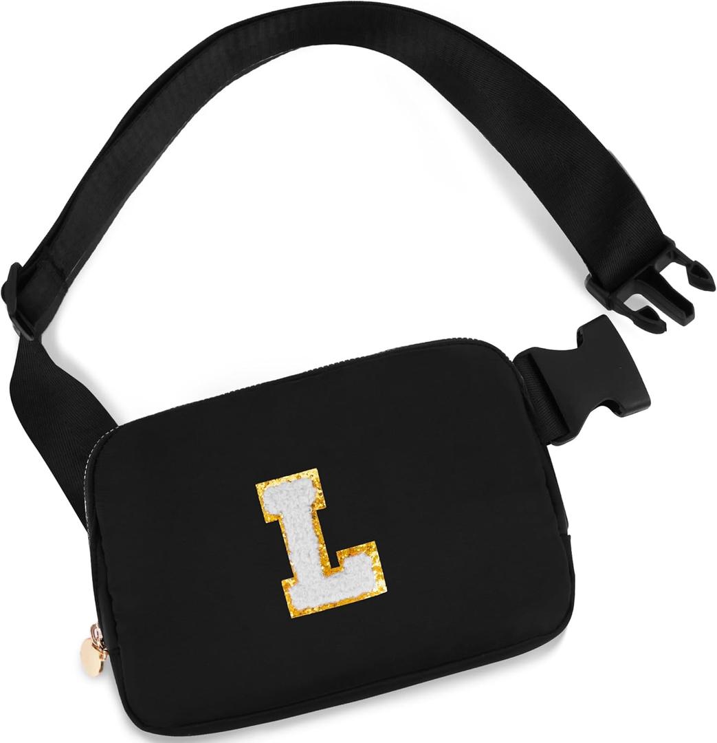 2 x Graduation Gifts for Him - Crossbody Bag for Men, Sling Bag / Waist Pack for Travel & Sports, Initial White L, Black