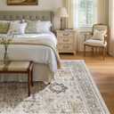 9x12 Vintage Area Rug: Washable Neutral Soft Non Slip Thin Large Floor Carpet for Living Room Bedroom Kitchen Dining Room Home Office Farmhouse Indoor - Taupe