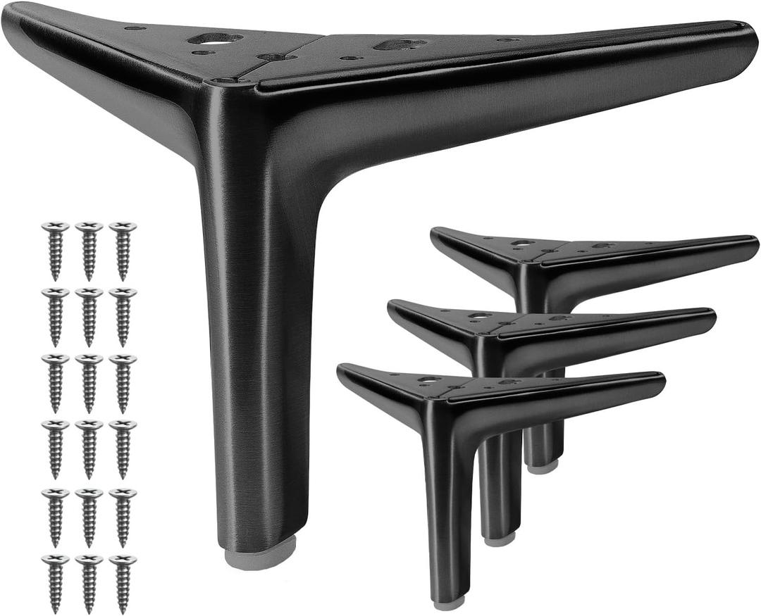 4.7-inch Furniture Legs, Legs for Furniture Set of 4, Modern Furniture Feet for Cabinet Sofa Couch Table Chair Bed Dresser Wardrobe Risers DIY Replacement-Brushed Satin Nickel (Matte Black)