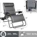 Timber Ridge Oversized Zero Gravity Chair, 33In Wide XXL Zero Gravity Reclining Chair with Side Table, Full Padded Lounge Chair for Outdoor Camping Patio Lawn, Heavy Duty Supports 500lbs, Grey-2 Pack