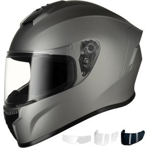 Favoto Full Face Motorcycle Helmet DOT Approved, Cascos para Motos Snowmobile Dirt Bike Helmet for Adults Men Women, Anti-Fog Film Included (M(57-58cm/22.4-22.8inch), Grey)