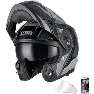 LEM Modular Motorcycle Helmets Fiberglass, Full Face Motorcycle Helmet Flip Up for Touring, DOT Certified, Release Sun Visor & Removable Comfort Liner, Lightweight Street Bike Helmet (Grey/Black,L)