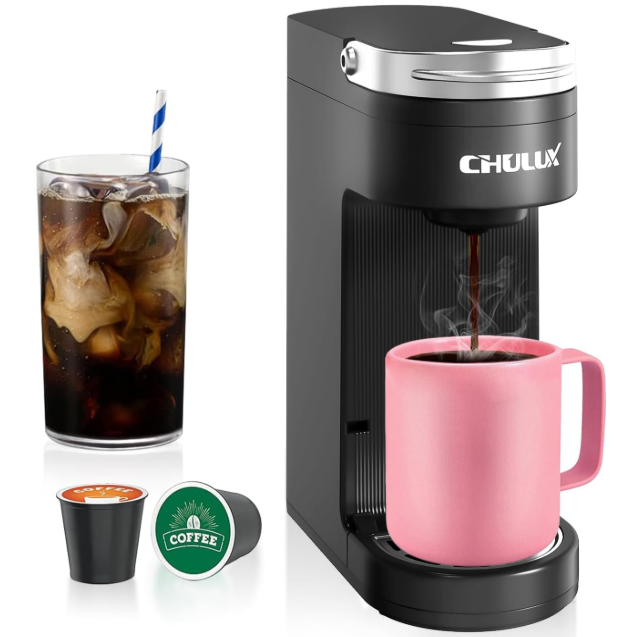 CHULUX Slim-Pro Single Serve Coffee Maker Machine for K Cup and Grounds with 2 Mins Brew One Cup, 3 Brew Styles, Removable Reservoir & Drip Tray