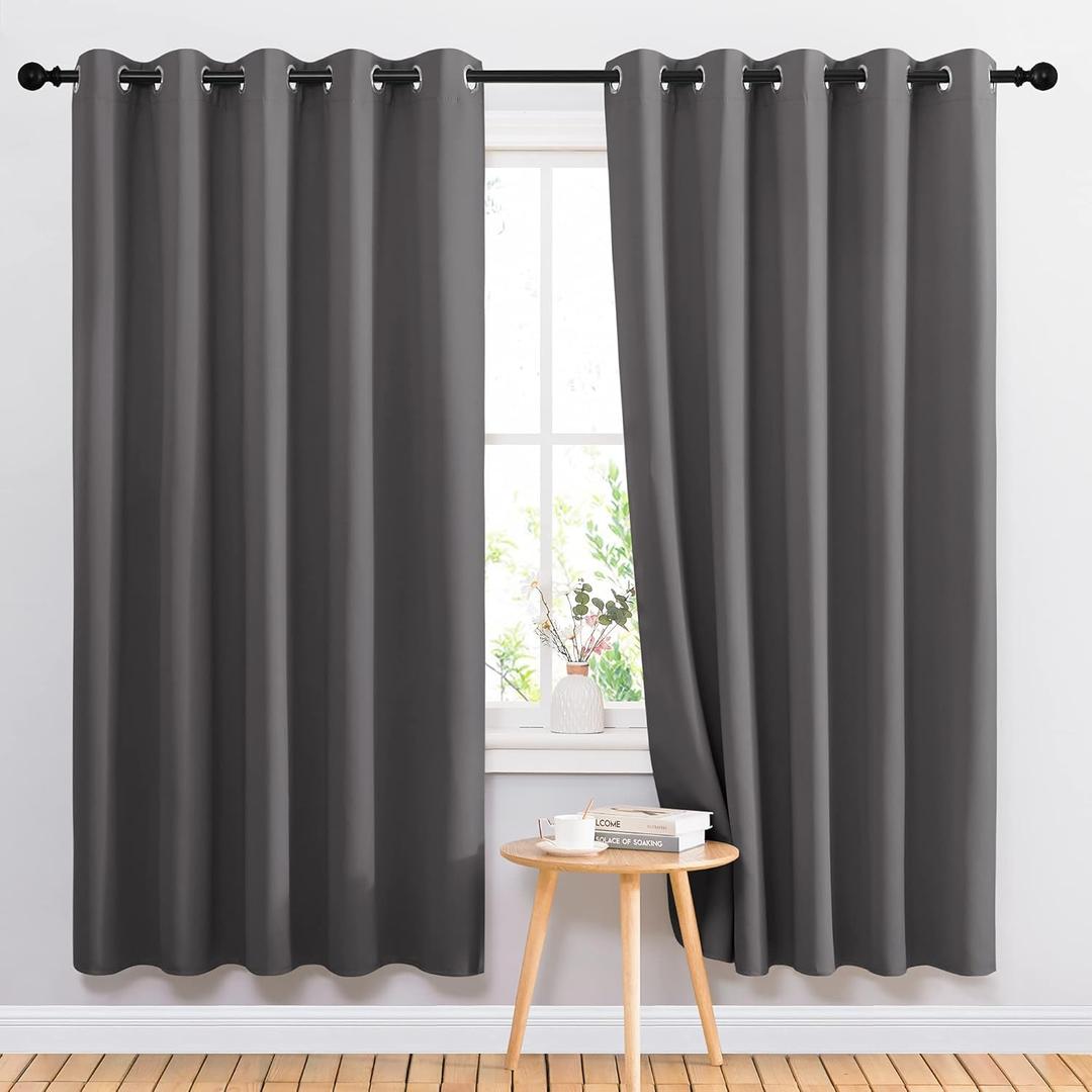 NICETOWN Blackout Curtains Panels for Bedroom - 3 Pass Microfiber Noise Reducing Thermal Insulated Solid Ring Top Blackout Window Drapes (2 Panels, 66 x 72 Inch, Gray) (Grey)