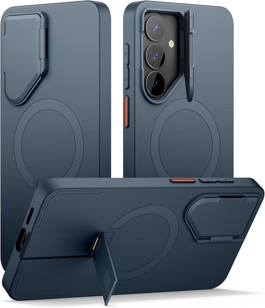 SURITCH for Samsung Galaxy S26 Plus Phone Case, Magnetic Protective Cover with Camera Cover & Adjustable Metal Kickstand for Galaxy S26 Plus -Dark Blue