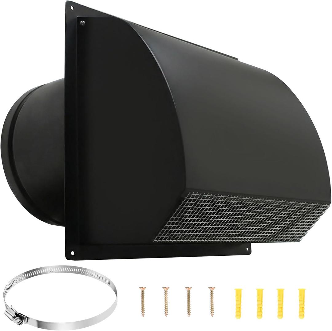 10 Inch Steel Hooded Wall Vent Cover with Screen & Backdraft Damper, Black