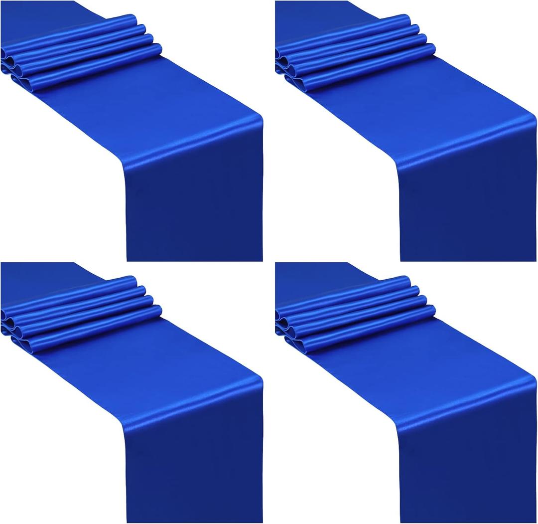 SiinvdaBZX 4 Pcs Royal Blue Satin Table Runner 12 x 108 inches Long, Bright Smooth Satin Wedding Table Runner Decorations for Birthday Parties, Buffet, Banquets, Graduations, Engagements