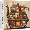 Teapot Library Puzzles for Adults 1000 Pieces, PICKFORU Vintage Bookshelf Book Puzzles Room Art, Difficult Unique Reading Room Scene Theme