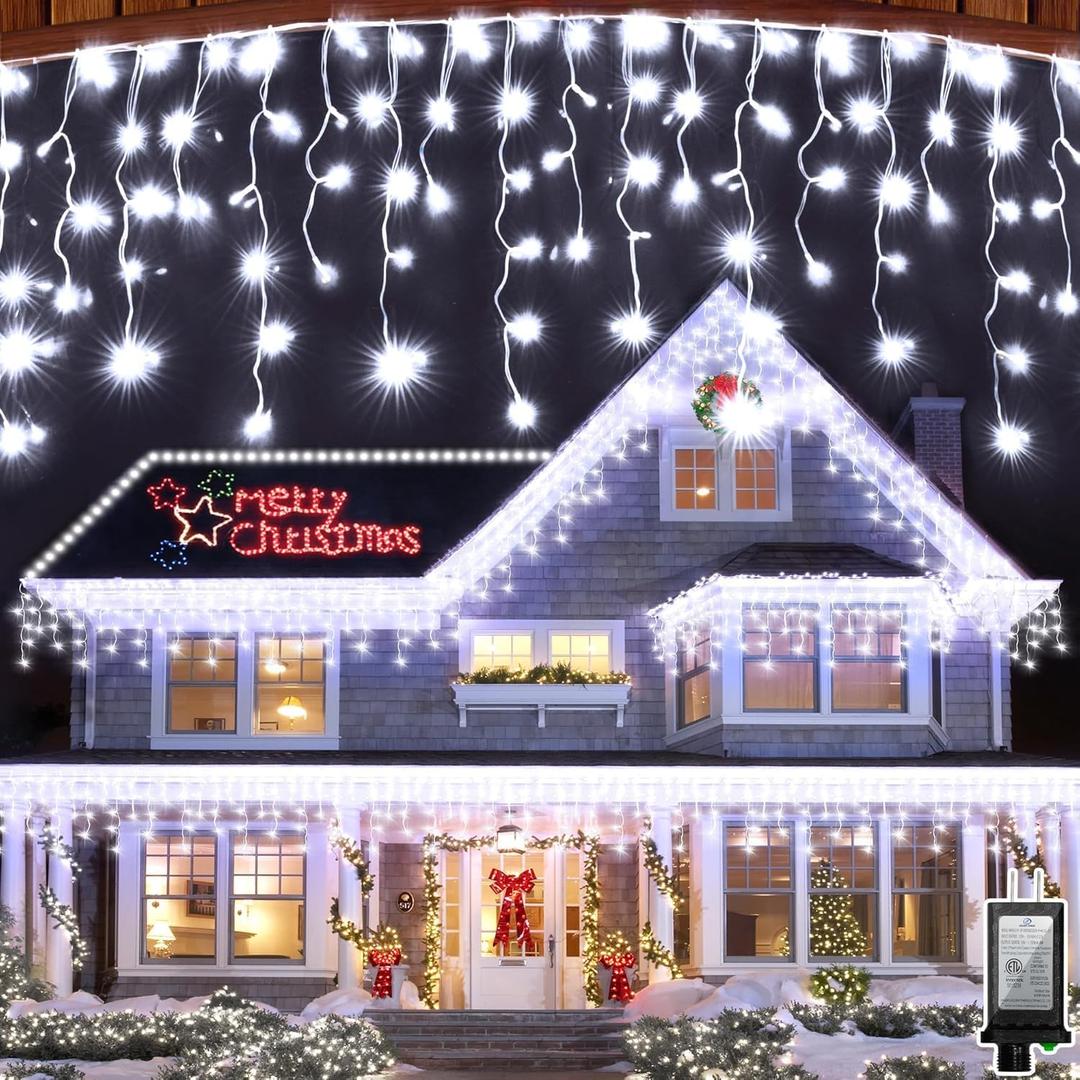 164FT 1620 LED Outdoor Christmas Lights - 360 Ice Drops, 12 Pro Modes with Timer Memory & Brightness, Waterproof Hanging Ice String Light for Holiday Wedding Garden Fence House Decor (Cool White)