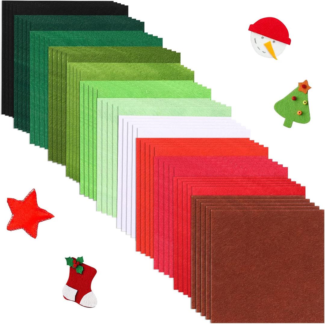 Tatuo 96 Pieces Christmas Felt Fabric Sheets Squares Soft Assorted Colors Felt Craft Sheets for DIY Crafts Sewing Christmas Decoration, 4 x 4 Inch(12 Colors)