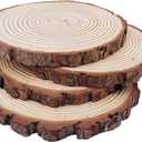 Natural Round Discs Rustic Wood Slices 4 PCS 8.2-9 inch Unfinished Wood kit Circles Crafts Tree Slices with Bark Log Discs for DIY Arts and Wedding Party Potluck Banquet Ornaments Decorations