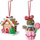 Set of 2 Christmas Tree Decorations, 3D Gingerbread House & Gingerbread Man Christmas Ornaments, Claydough Xmas Hanging Decor for New Year Party Wedding Home