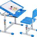 FDW Kids Desk and Chair Set, Height Adjustable Multifunctional Student Study Desk Kids Art Table Children's Chair Set with Storage Drawer 45Tilted Desktop for Boys&Girls,Blue