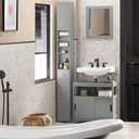 Haotian Bathroom Narrow Storage Cabinet Skinny Tall Unit with Adjustable Shelves Slender Anti-Tipping Floor Standing Cupboard, Gray BZR34-HG, W7.9 x D7.9 x H70.9