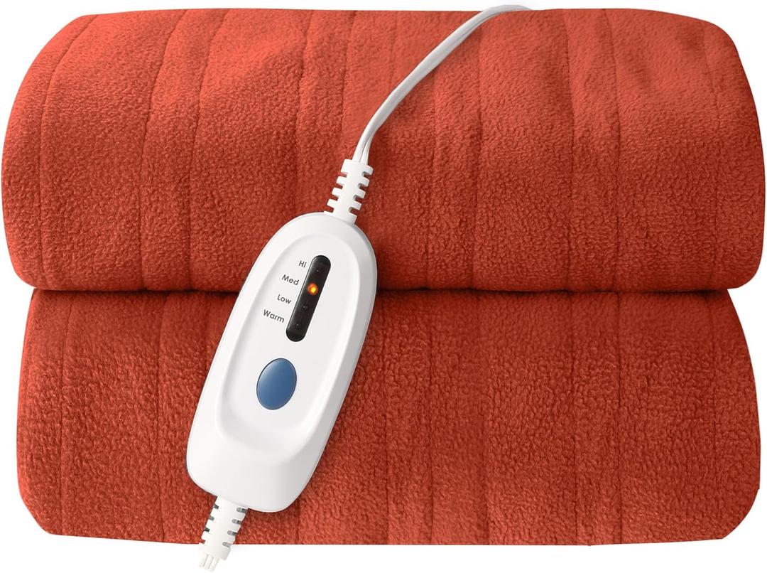 Electric Heated Blanket Full Size 72x84 Microplush Cover Blanket 4 Heat Settings & 10 Hours Auto Off, Cozy & Breathable, Warm All Night, Orange