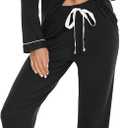 Leikar Button Up Pajama Set For Women Long Sleeve Shirt And Pajama Pants Soft Pjs Lounge Sets (Medium, Black)
