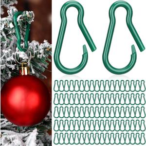 96 Pcs Christmas Ornament Hooks Forest Green Ornament Hangers Plastic Hanging Christmas Tree Hooks Easy Locking Hangers for Halloween Xmas Holiday Party Hanging Decor