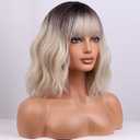 WTHCOS Blonde Ombre Wig Short Bob Wig Short Wigs for Women Ombre Blonde Wig Curly Wavy Wig with Bangs Heat Resistant Synthetic Hair Wigs for Daily Use Cosplay Wig With Wig Cap